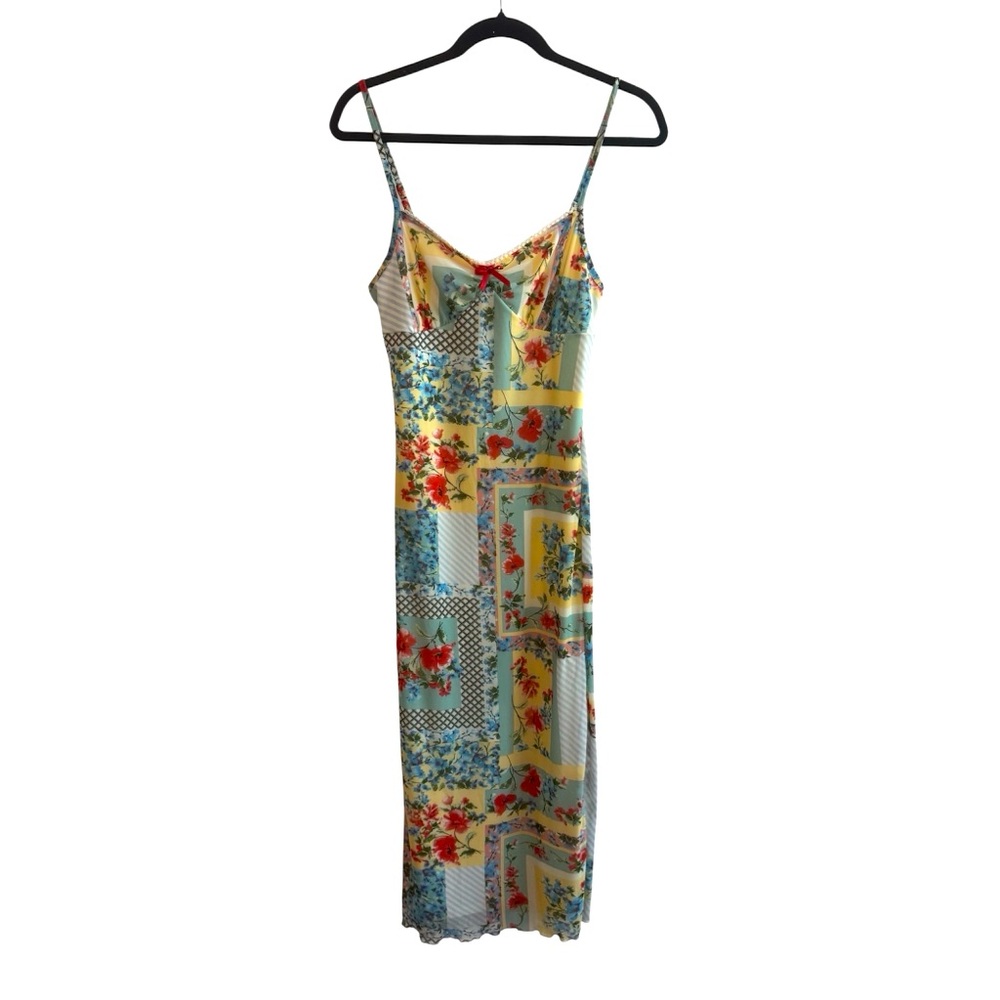 THIRTY THIRTY Sweetheart Neckline Floral Patchwork Geometric Midi Dress Size M